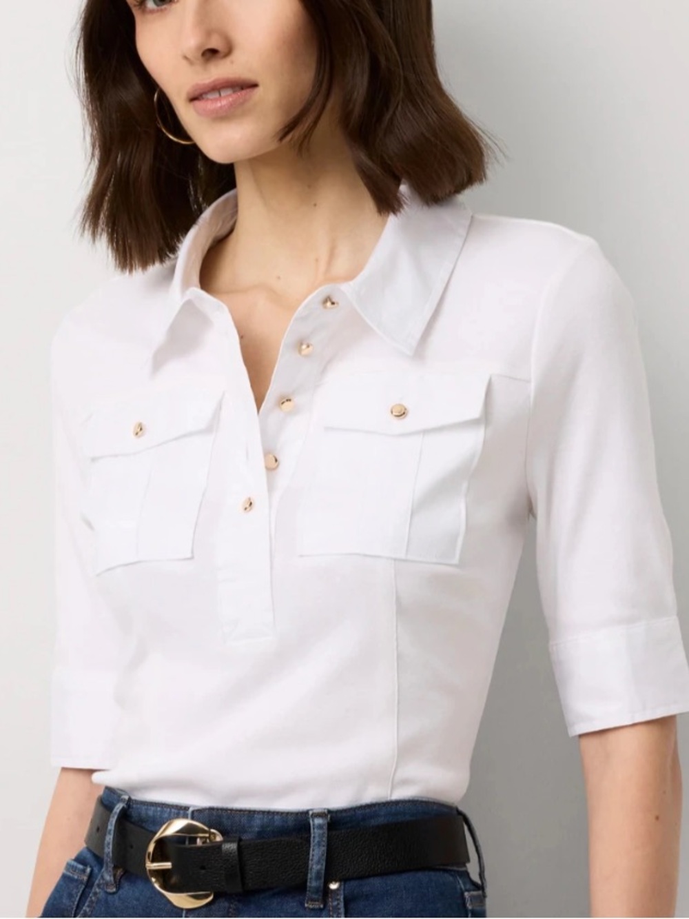 WHBM Poplin Detail Knit Polo Henley